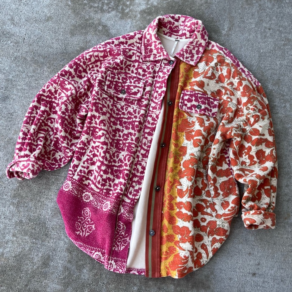 Free People Printed Ruby Jacket Multi Color Boho … - image 3